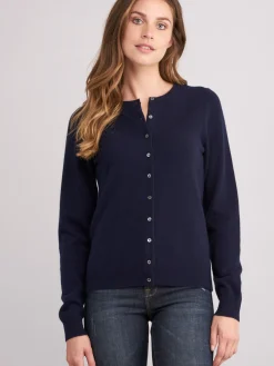 Basic Kaschmir-Strickjacke Mit Rundhalsausschnitt
