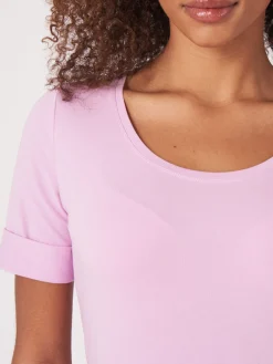 Basic T-Shirt Mit Aufgeschlagenen Armel Aus Baumwolle