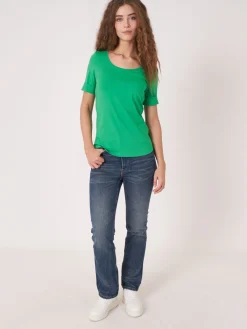 Basic T-Shirt Mit Aufgeschlagenen Armel Aus Baumwolle
