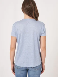 Basic-T-Shirt Mit V-Ausschnitt Und Brusttasche Aus Reinem Leinen