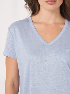 Basic-T-Shirt Mit V-Ausschnitt Und Brusttasche Aus Reinem Leinen