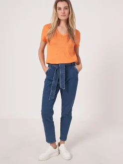 Basic-T-Shirt Mit V-Ausschnitt Und Brusttasche Aus Reinem Leinen