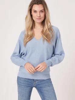 Batwing-Pullover Aus Baumwollmischung Mit V-Ausschnitt