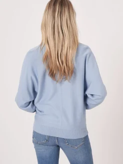 Batwing-Pullover Aus Baumwollmischung Mit V-Ausschnitt