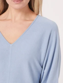 Batwing-Pullover Aus Baumwollmischung Mit V-Ausschnitt
