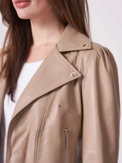Biker-Lederjacke Mit Puff-Schultern