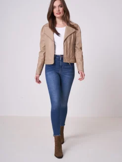 Biker-Lederjacke Mit Puff-Schultern