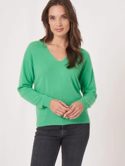 Bio-Kaschmir-Pullover Mit Geripptem V-Ausschnitt