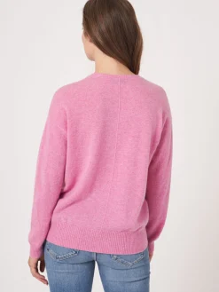 Bio-Kaschmir-Pullover Mit Geripptem V-Ausschnitt