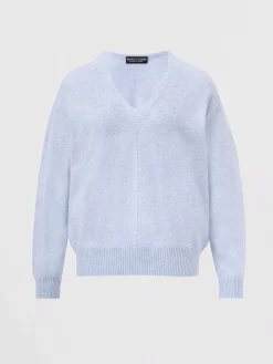 Bio-Kaschmir-Pullover Mit Geripptem V-Ausschnitt