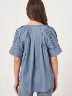 Bluse Aus Baumwollmischung Mit Aufgeschlagenen Raglan-Puffarmeln