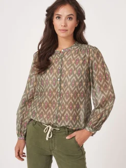 Bluse Aus Baumwoll-Seidengemisch Mit Ikat-Print