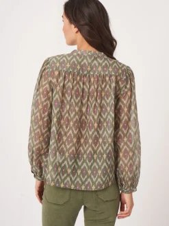 Bluse Aus Baumwoll-Seidengemisch Mit Ikat-Print
