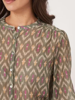 Bluse Aus Baumwoll-Seidengemisch Mit Ikat-Print