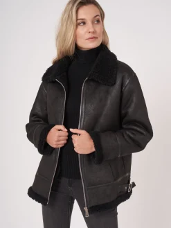 Faux Shearling Bikerjacke