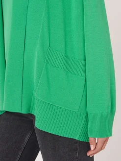 Fein Gestrickte Baumwollmischung Strickjacke Mit Schalkragen Und Taschen