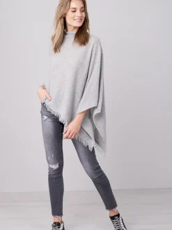 Fein Gestrickter Poncho Mit Fransen Aus Bio-Kaschmir