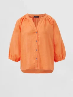 Geknopfte Leinenbluse Mit Puffarmeln