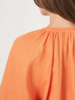 Geknopfte Leinenbluse Mit Puffarmeln