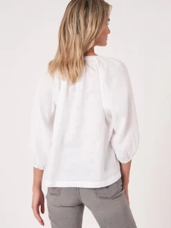 Geknopfte Leinenbluse Mit Puffarmeln