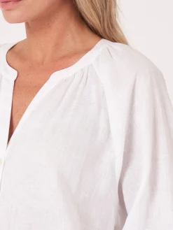 Geknopfte Leinenbluse Mit Puffarmeln