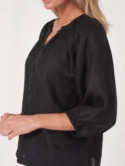 Geknopfte Leinenbluse Mit Puffarmeln