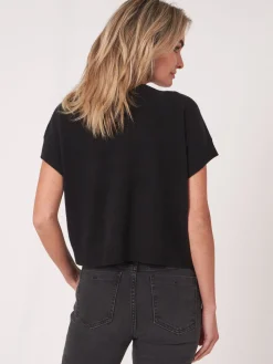 Gekurzte, Kastenformige Kaschmir-Strickjacke Mit Offener Vorderseite
