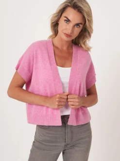 Gekurzte, Kastenformige Kaschmir-Strickjacke Mit Offener Vorderseite
