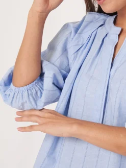 Gestreifte Bluse Aus Leinenmischung Mit Puffarmeln