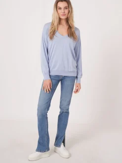 Kaschmir-Seidenmischung Pullover Mit V-Ausschnitt