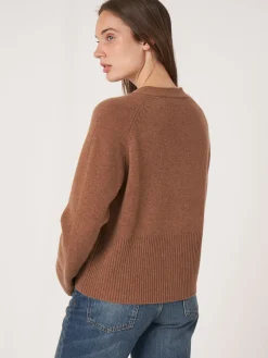 Kaschmir-Strickjacke Mit Geripptem V-Ausschnitt
