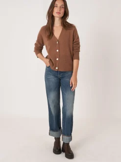 Kaschmir-Strickjacke Mit Geripptem V-Ausschnitt