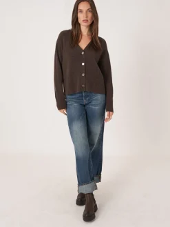 Kaschmir-Strickjacke Mit Geripptem V-Ausschnitt