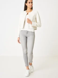 Kurze Leder-Jacke Mit Druckknopfen