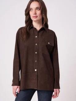 Lange Hemd-Bluse Aus Wildleder