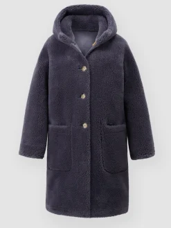 Langer Wendbarer Faux Shearling Mäntel Mit Kapuze
