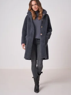 Langer Wendbarer Faux Shearling Mäntel Mit Kapuze