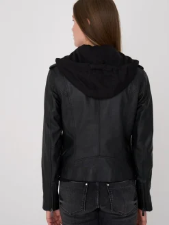 Leder-Bikerjacke Mit Kapuze
