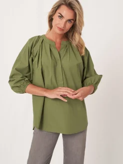 Locker Geschnittene Bluse Mit 3/4 Raglan-Puffarmeln