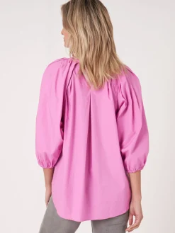 Locker Geschnittene Bluse Mit 3/4 Raglan-Puffarmeln