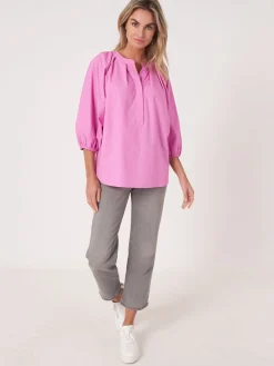 Locker Geschnittene Bluse Mit 3/4 Raglan-Puffarmeln
