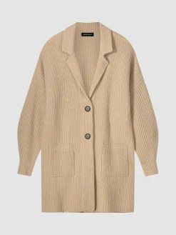 Mittellange Rippstrick-Cardigan Mit Revers Kragen
