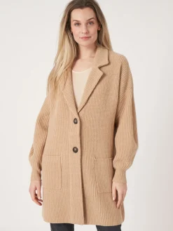 Mittellange Rippstrick-Cardigan Mit Revers Kragen