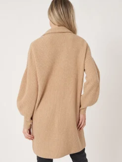 Mittellange Rippstrick-Cardigan Mit Revers Kragen