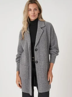 Mittellange Rippstrick-Cardigan Mit Revers Kragen