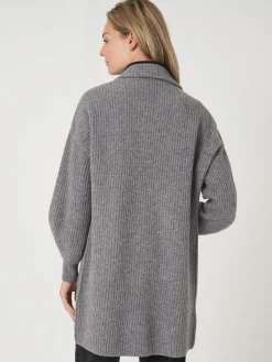 Mittellange Rippstrick-Cardigan Mit Revers Kragen