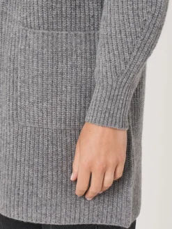 Mittellange Rippstrick-Cardigan Mit Revers Kragen