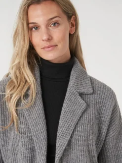 Mittellange Rippstrick-Cardigan Mit Revers Kragen