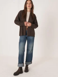 Offene Kaschmir-Strickjacke Mit Schalkragen Und Taschen