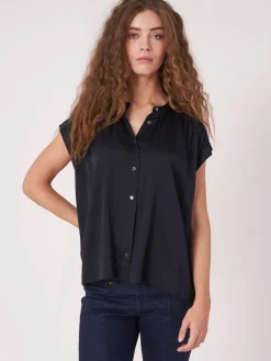 Oversized Geknopftes Blusentop Aus Seide
